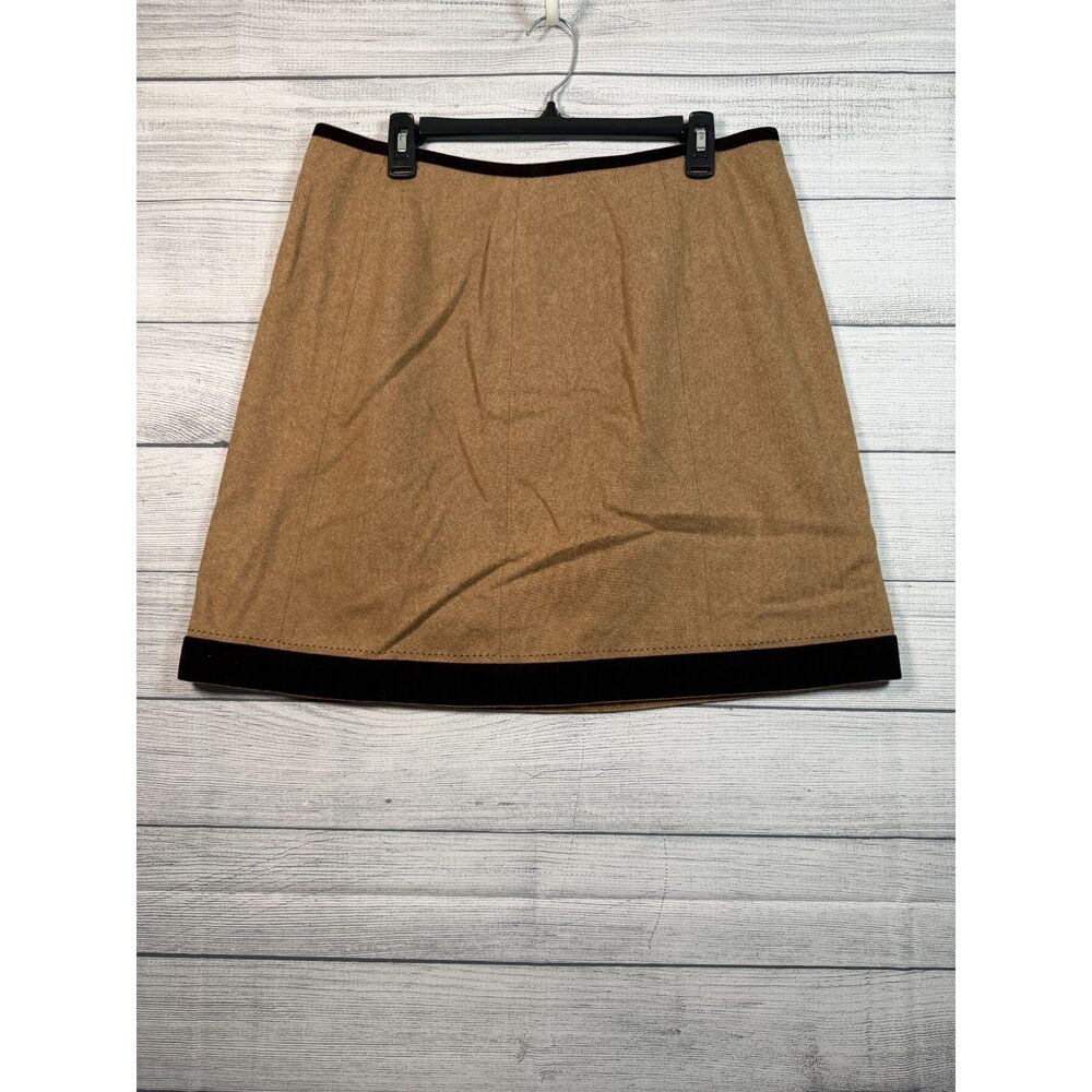 NWT Willi Smith Women's 14 Tan Wool Blend Velvet Trim A-Line Skirt 4352